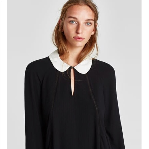 Zara XS black top with white collar - Picture 2 of 6